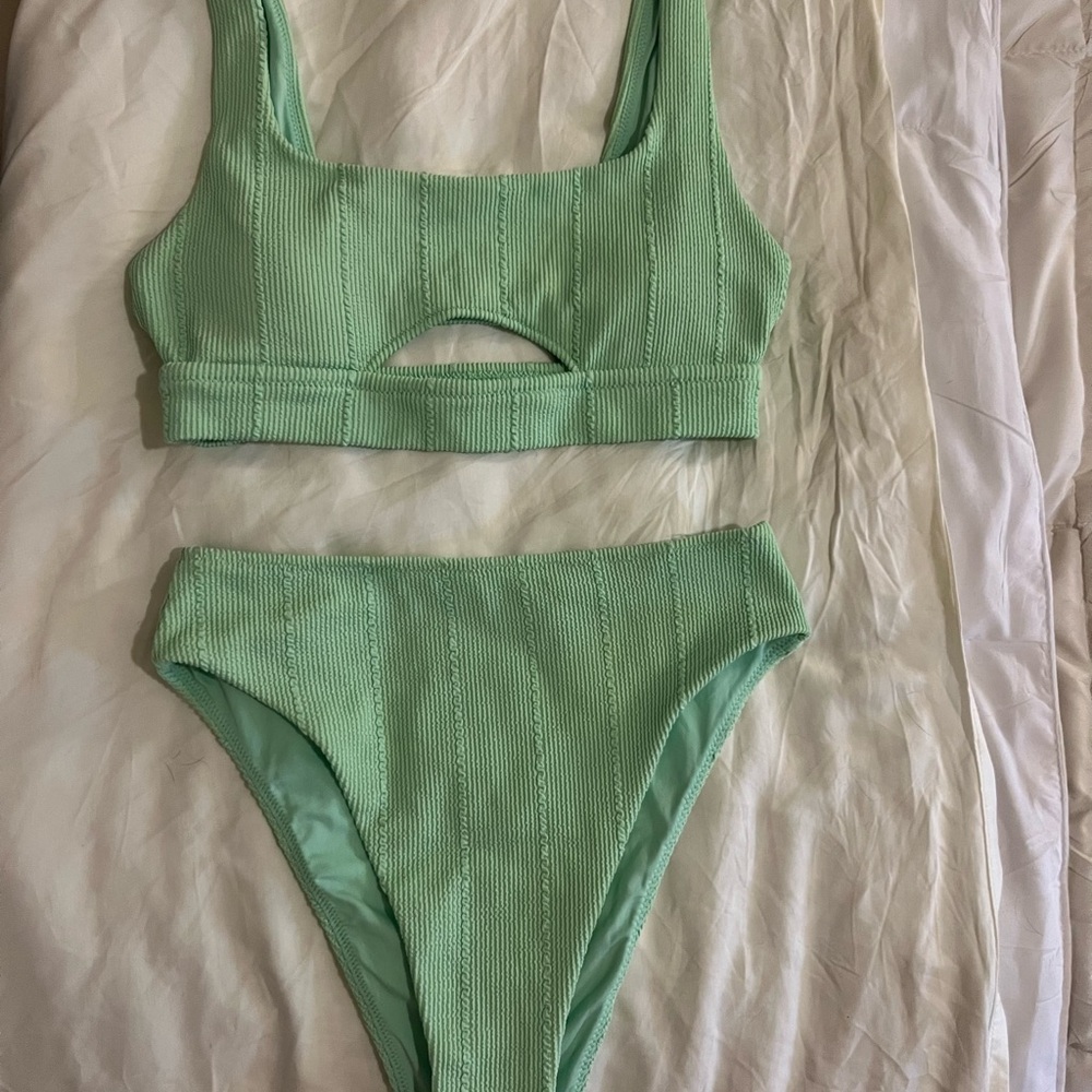 Aerie Light Green Ribbed Bikini
